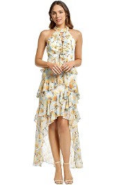 Badgley Mischka - Floral Ruffle Halter Gown - Blue - Front