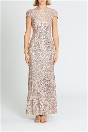 Badgley Mischka Sequin Cowl Back Gown Blush