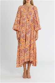 Bohemian Traders Balloon Sleeve Boho Midi Dress Sherbet Multi