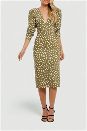 By-Johnny-Peach-Polka-V-Plunge-Midi-Dress-Olive-Peach-Front