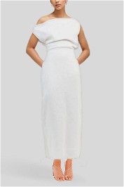 Cass White Linen Asym Midi Dress