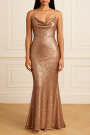 Dress Hire Black Tie Nookie Seduce Sequin Gown in Gold