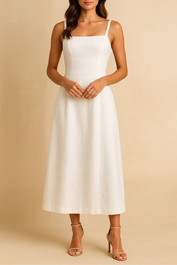 Dress Hire Bridal Shower CUE Square Neck Midi Dress in White