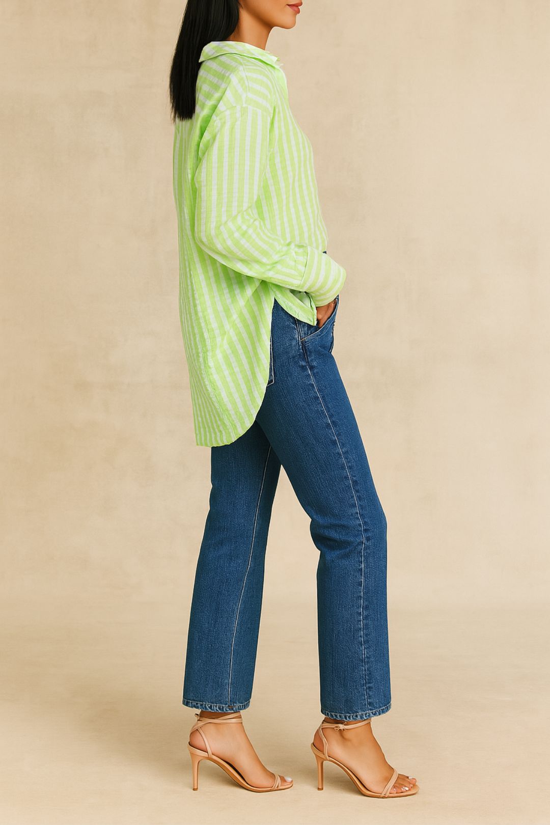 Dress Hire  Brunch aston studio Buddy Shirt - Lime Stripe Green