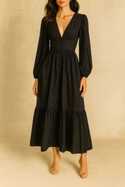 Dress hire brunch Matteau	Plunge Button Dress Black