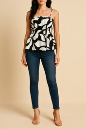 Dress Hire Date night AERE	Shirring Linen Top Marble Print Black