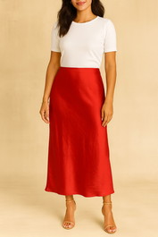 Dress hire date night Kookai Satin Effect Midi Skirt in Red