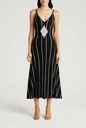 Kinga Csilla Black and Silver Ruched Stripe Maxi