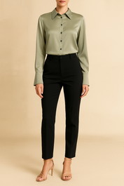 Dress Hire work function CUE Satin Classic Shirt in Sage LS