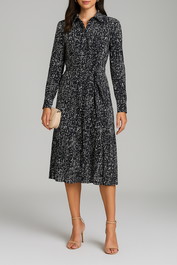 Dress hire work function calvin klein Printed Textured Satin Shirtdress Split hem
