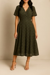 dress hire work event David Lawrence	Wrap Dress in Khaki