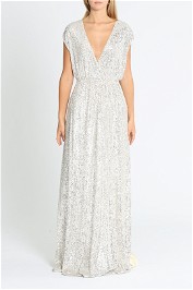 Elle Zeitoune - Wrap Style V Neck Sequin Gown - Silver