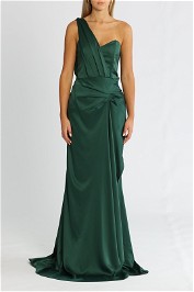 Elle Zeitoune One Shoulder Emerald Gown Forest Green