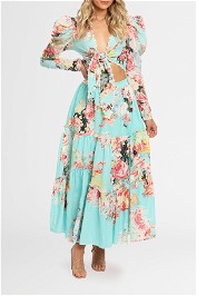 Hemant & Nandita Sage Knotted Top And Skirt Set floral