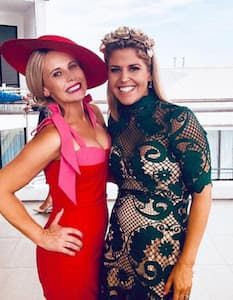 Race day customer wearing a Thurley lace midi dress.