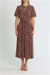 Kate Sylvester Geraniums Short Sleeve Midi Dress Red