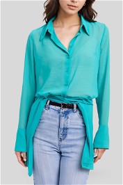 Kookai Sheer Slim Shirt -Teal 