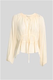 Lee Mathews Cream Silk Sheer Tiered Blouse