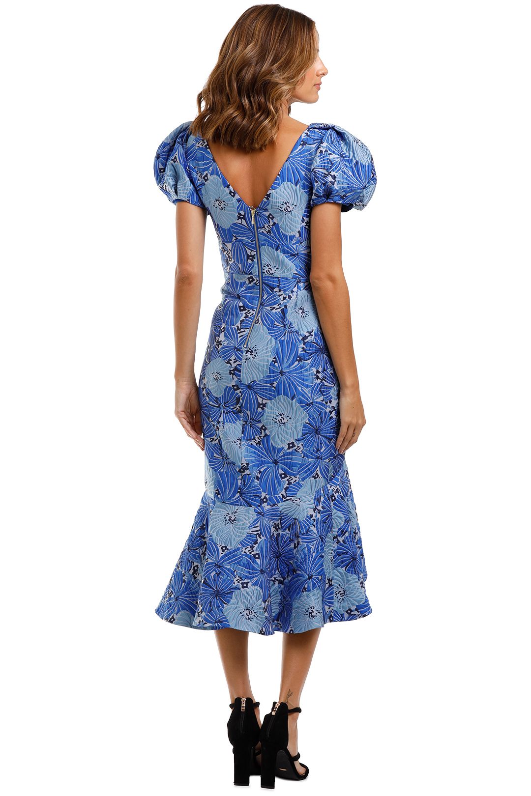 Love Honor Argento Midi Cobalt Puff Sleeve