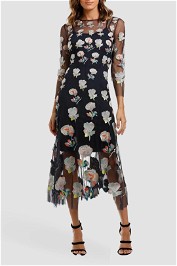 Moss and Spy Monet Dress Ink Multi Florals embroidered