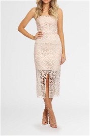 Nicholas Blush Geo Floral Lace Strapless Dress