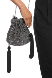 Olga Berg - Karina Crystal Mesh Drawstring Pouch - Gunmetal - Product