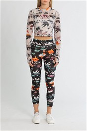 PE NATION Free Run Long Sleeve Top Palm Tree Print