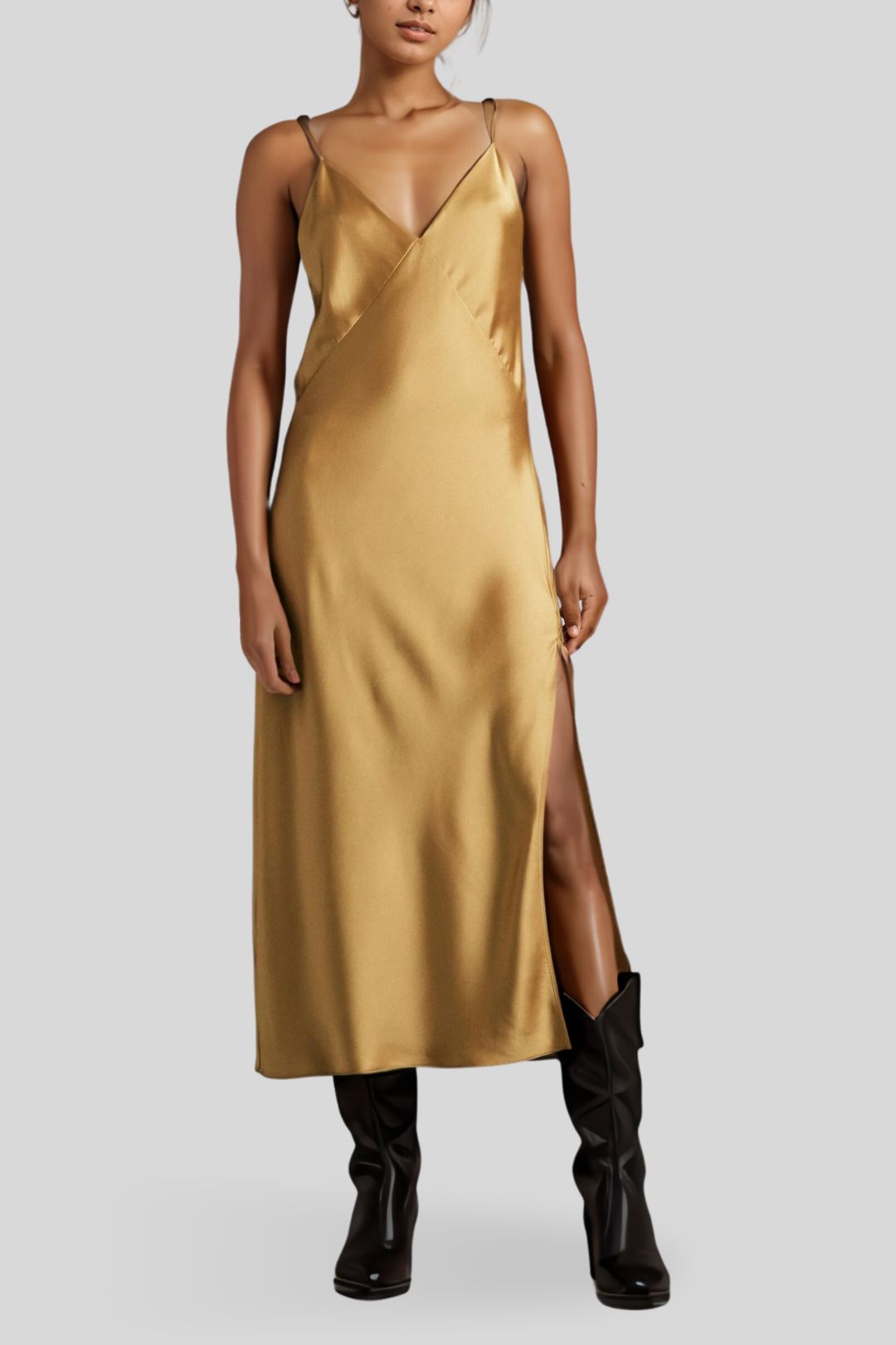 Larissa Slip Dress in Yellow Satin