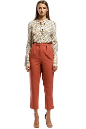 Scanlan Theodore - Multi Plaid Tie Neck Top - Yellow Print - Front