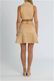 Hire almond Durham dress for cocktail events.